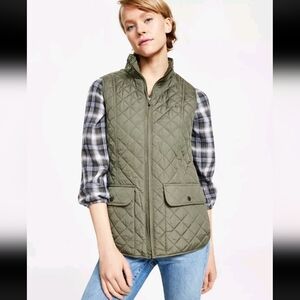 TOMMY HILFIGER Quilted Gilet Vest Jacket Green NWOT Women Size M MJ5536